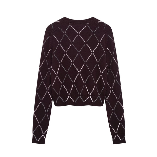 Damen Strickjacke mit geometrischem Muster und Knopfverschluss WW