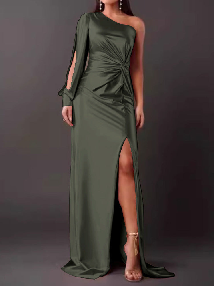 Damen Abendkleid mit asymmetrischem Ausschnitt und eleganter Faltenlegung WW