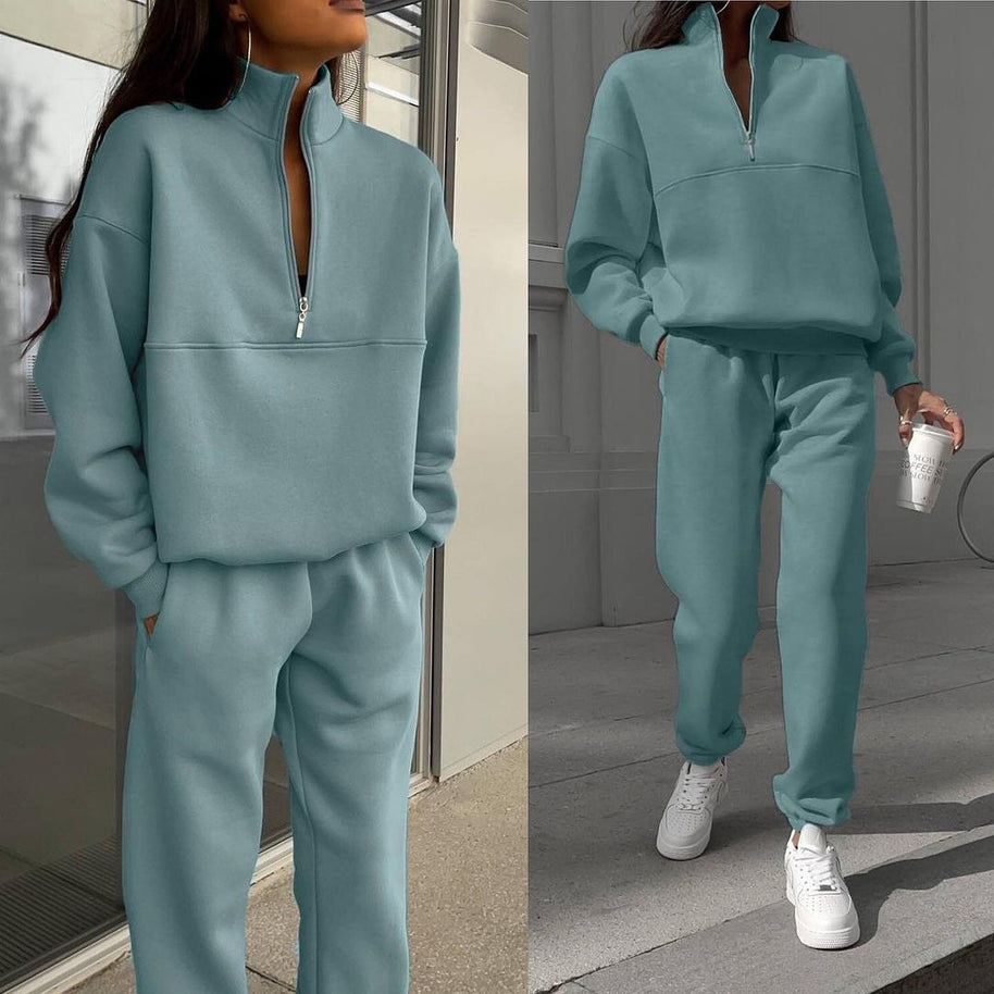 Damen entspannter Oversized Pullover mit halbem Reißverschluss und bequemen Bündchen WW