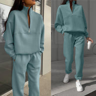 Damen entspannter Oversized Pullover mit halbem Reißverschluss und bequemen Bündchen WW