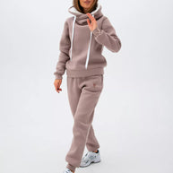 Damen Sportliches Hoodie-Set mit hohem Kragen WW