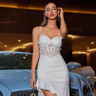 Damen Elegantes Cocktailkleid mit herzförmigem Oberteil und kontrastierendem Rock WW