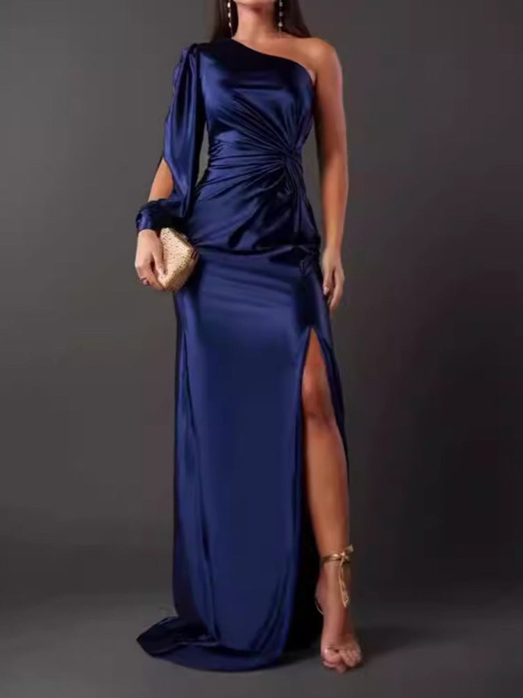 Damen Abendkleid mit asymmetrischem Ausschnitt und eleganter Faltenlegung WW