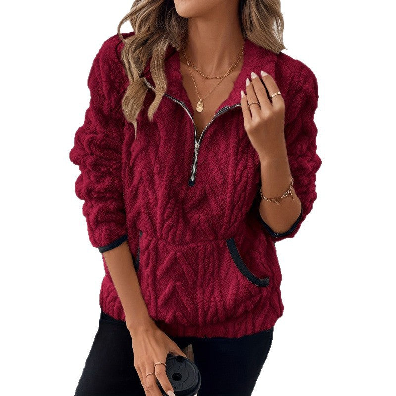 Damen Bequemer Hoodie mit hochschließendem Reißverschluss und praktischen Taschen WW