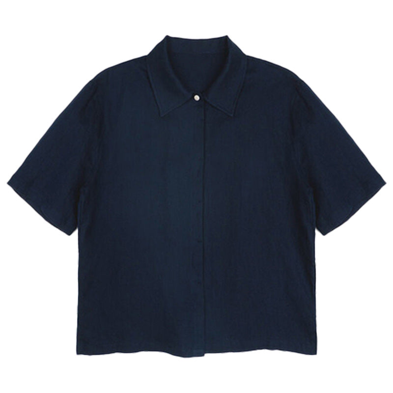 Damen Kurzärmlige Leinenbluse mit klassischem Kragen und lässigem Schnitt W&W Mode