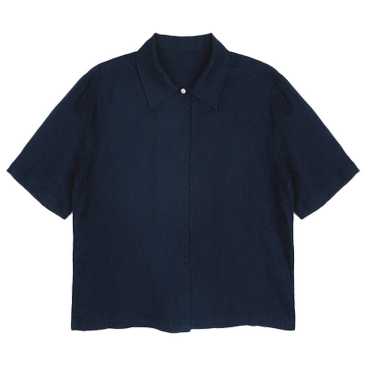 Damen Kurzärmlige Leinenbluse mit klassischem Kragen und lässigem Schnitt W&W Mode