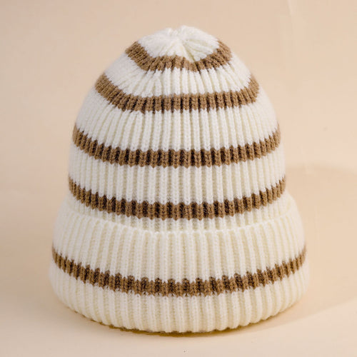 Damen Beanie-Mütze mit gestreiftem Design und weichem Innenfutter WW