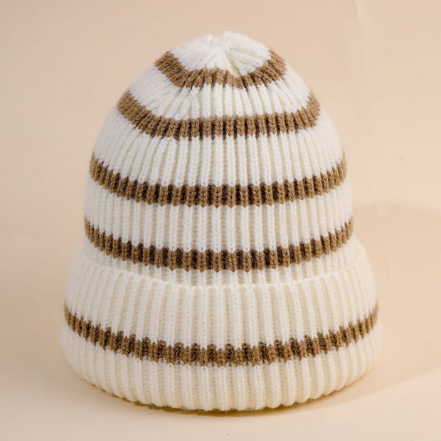 Damen Beanie-Mütze mit gestreiftem Design und weichem Innenfutter WW