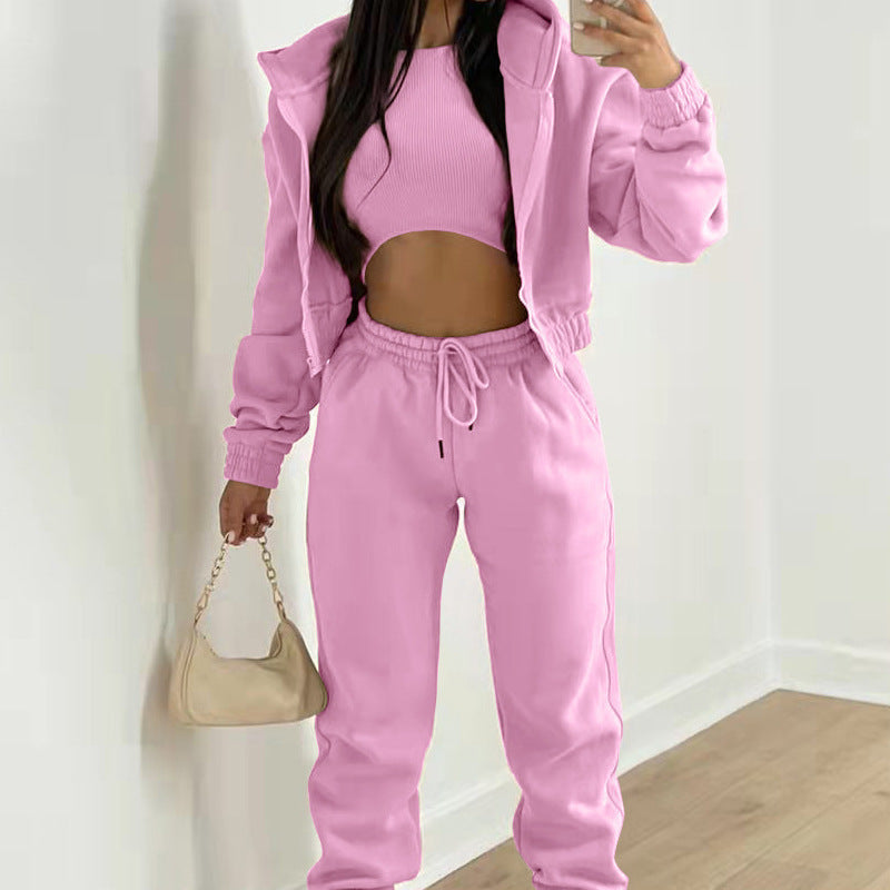 Damen Sportliches Zweiteiler-Set mit kurzem Oberteil und lässigen Jogginghosen W&W Mode