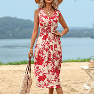 Damen Midikleid mit floralem Design und elastischem Taillenzug WW