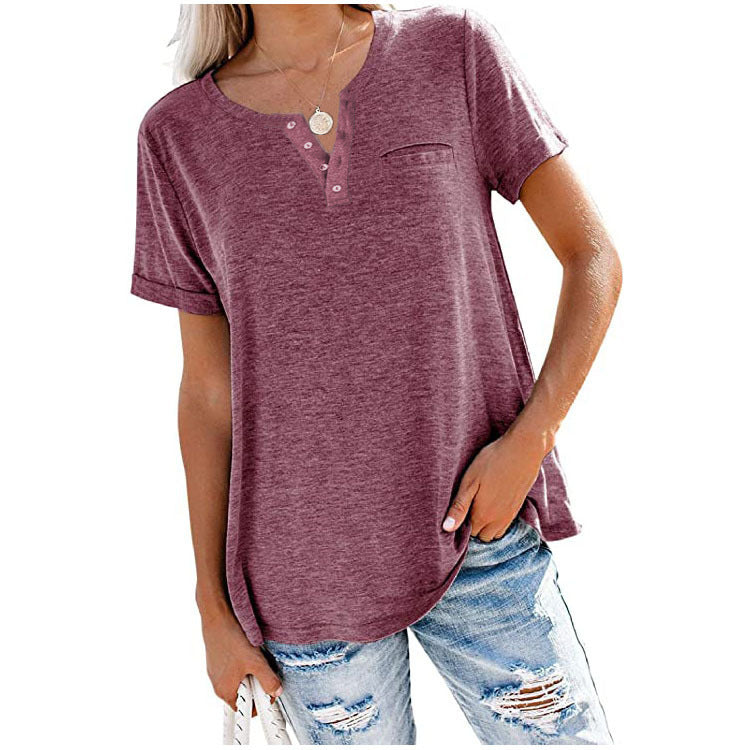 Damen Freizeit T-Shirt mit Knopfleiste und Brusttasche WW