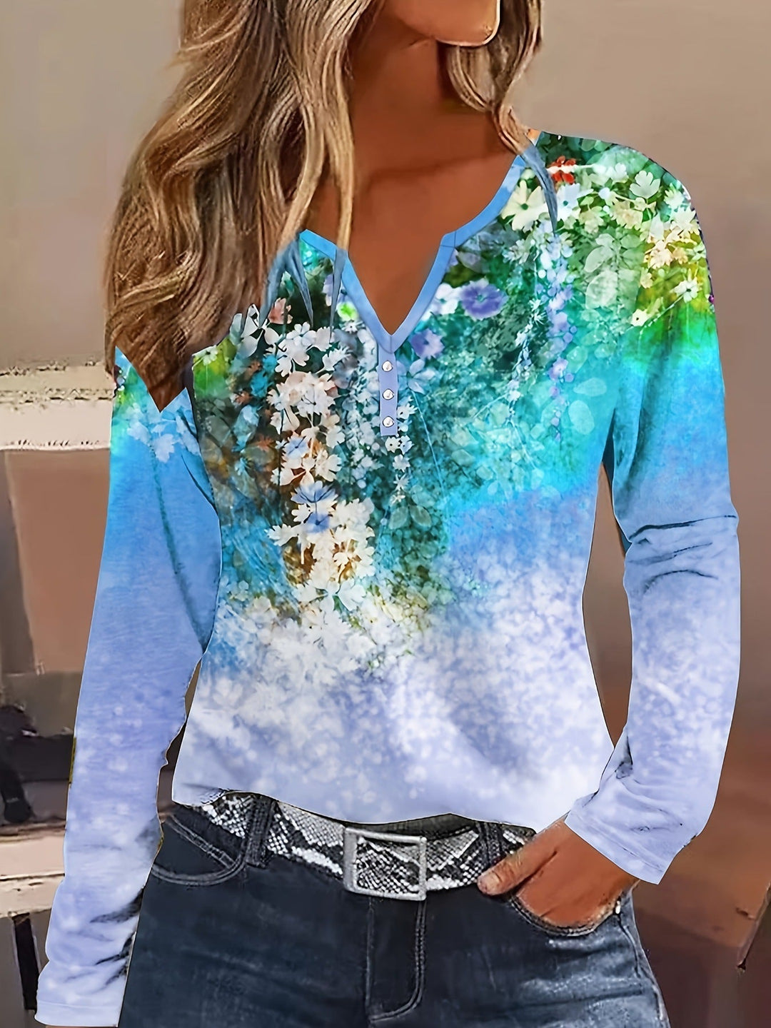 W&W Mode | Floral Rundhals Langarmshirt