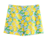 Damen Stoffshorts mit fröhlichem Zitronenprint und seitlichen Eingrifftaschen WW