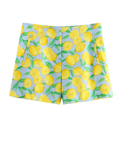 Damen Stoffshorts mit fröhlichem Zitronenprint und seitlichen Eingrifftaschen WW