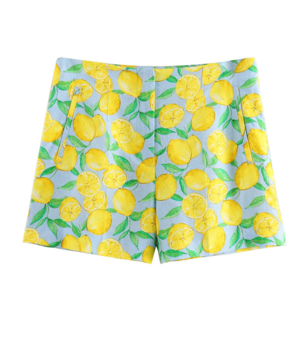 Damen Stoffshorts mit fröhlichem Zitronenprint und seitlichen Eingrifftaschen WW