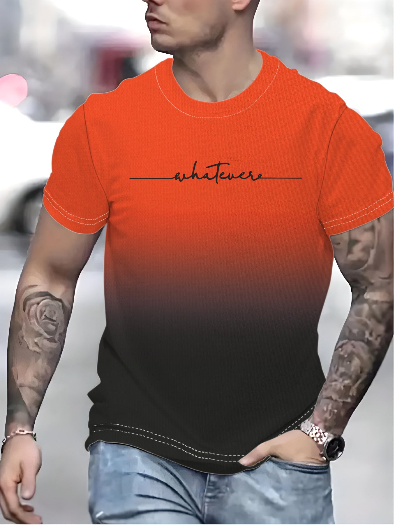 Herren T-Shirt mit kreativem Schriftzug und modernem Farbverlauf WW