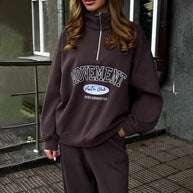 Damen sportliches Freizeitset mit halsfernem Reißverschluss und lässigem Schnitt WW