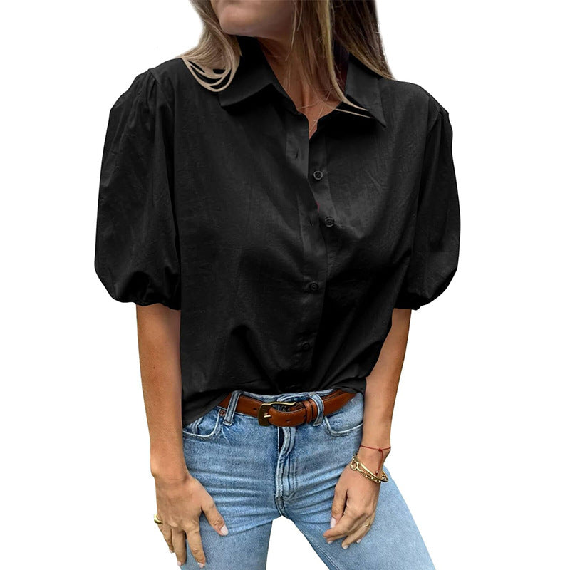 Damen Bluse mit Puffärmeln und klassischem Kragen WW