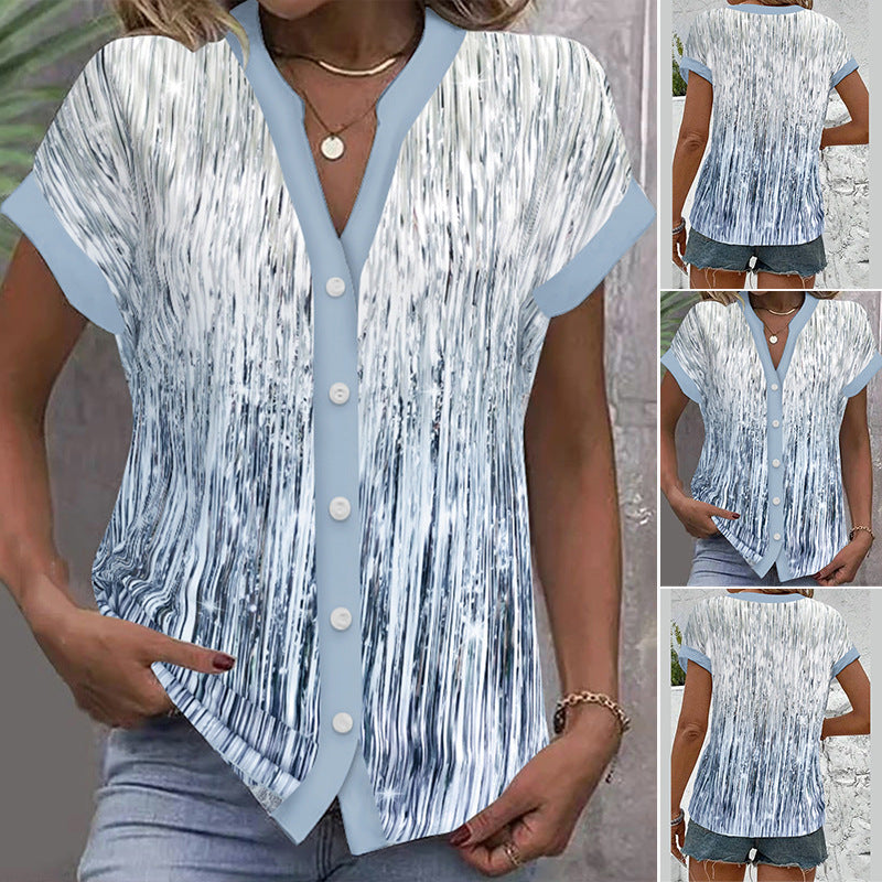 Damen lässige Bluse mit modernen Streifen und Knopfdetails WW