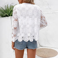 Damen Spitzenjacke mit filigranem Häkelmuster und offenem Schnitt WW