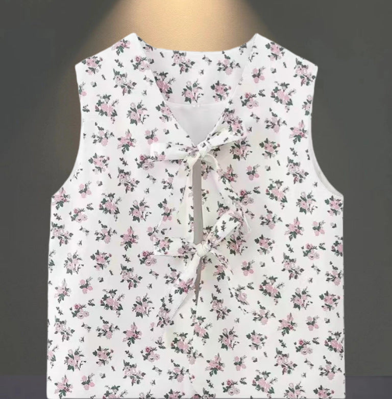 Damen Ärmelloses Blusenkleid mit floralem Design und raffiniertem Schleifenverschluss WW