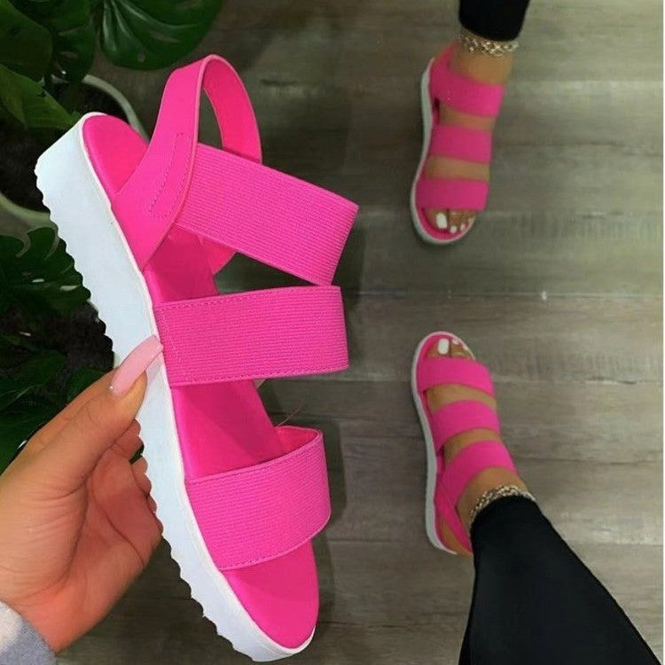 Damen bequeme Riemensandalen mit breiten elastischen Riemen und flexibler Sohle WW