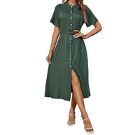 Damen Midikleid mit elegantem Knopfdetail und schmalem Taillengürtel WW