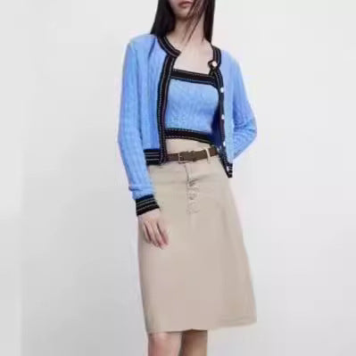 Damen Strickjacke mit asymmetrischem Design und kontrastierenden Akzenten WW