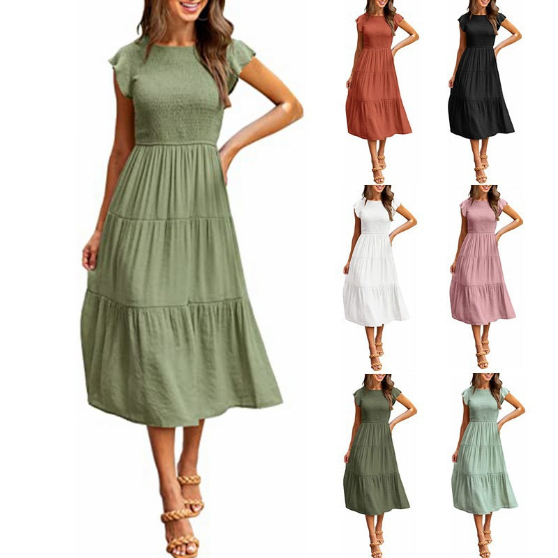 Damen Midikleid mit fließendem Faltenrock und elastischem Oberteil WW