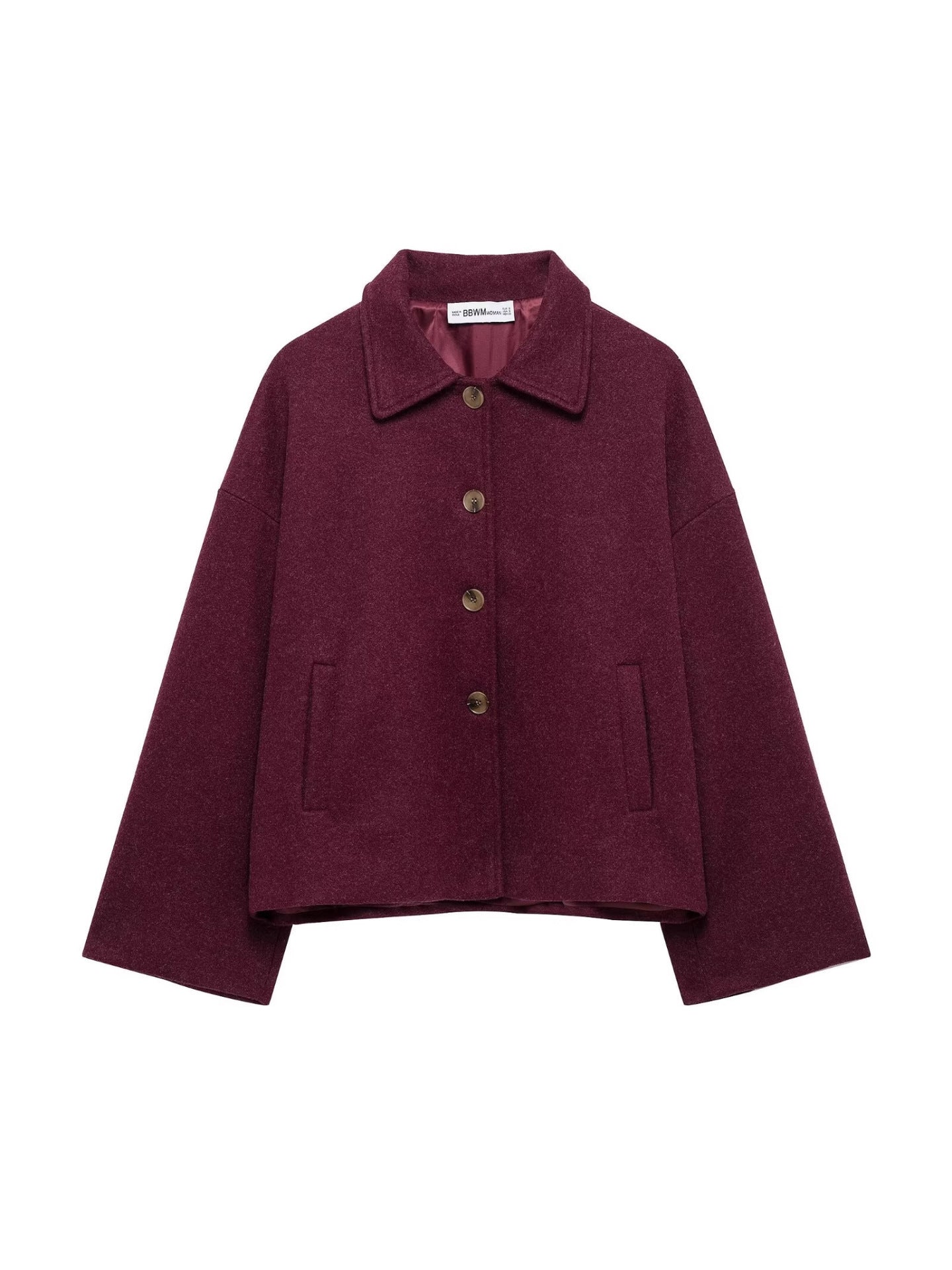 Damen schicke Blousonjacke aus weichem Stoff mit Knopfverschluss und Taschen WW