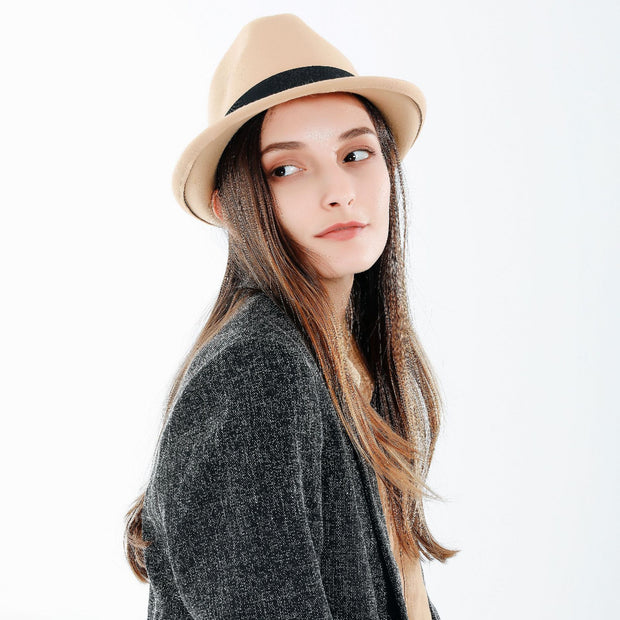Damen Fedora-Hut aus hochwertigem Wollmix mit stilvollem Band WW