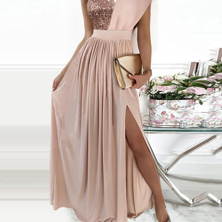 Damen Elegantes Abendkleid mit asymmetrischem Oberteil und schimmerndem Rock WW