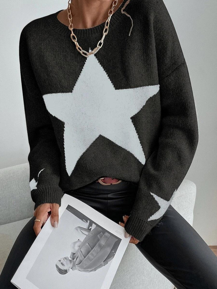 W&W Mode Big Stars Pullover Rundhals Sweatshirt