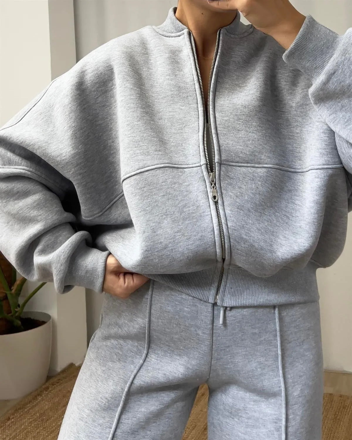 Damen Sportliche Oversize Trainingsjacke und Hose Set WW