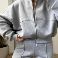 Damen Sportliche Oversize Trainingsjacke und Hose Set WW