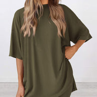 Damen Bequeme Oversized T-Shirt mit Seitenschlitzen WW