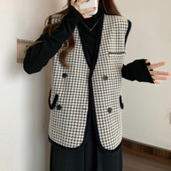 Damen Strickweste mit modischem Karomuster und praktischen Taschen WW