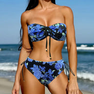 Damen Bandeau-Bikini mit verstellbaren Trägern und animalischem Muster WW
