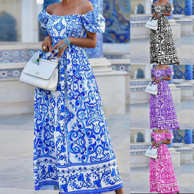 Damen Maxikleid mit schulterfreiem Design und elegantem floralen Muster WW
