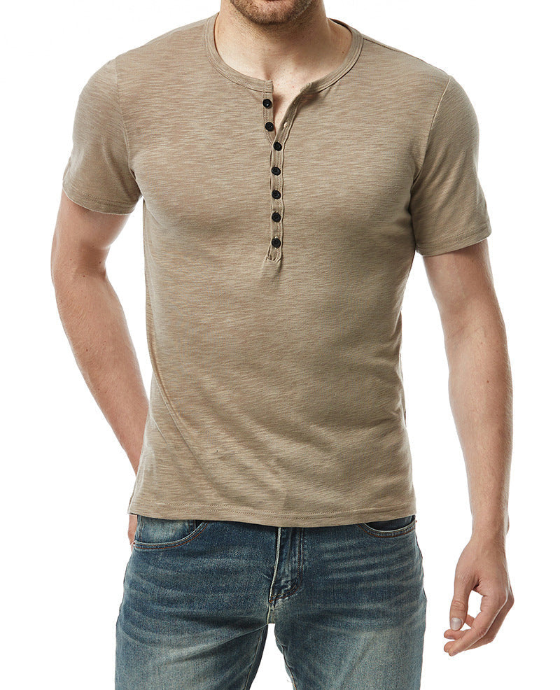 Herren Kurzarm Knopf-Bei Henley Shirt W&W Mode