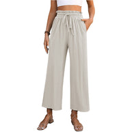 Damen Bequeme Weite Hose mit elastischem Bund und seitlichen Taschen WW