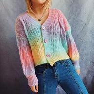 Damen Strickjacke mit romantischem Wellenmuster und Knopfdetails WW