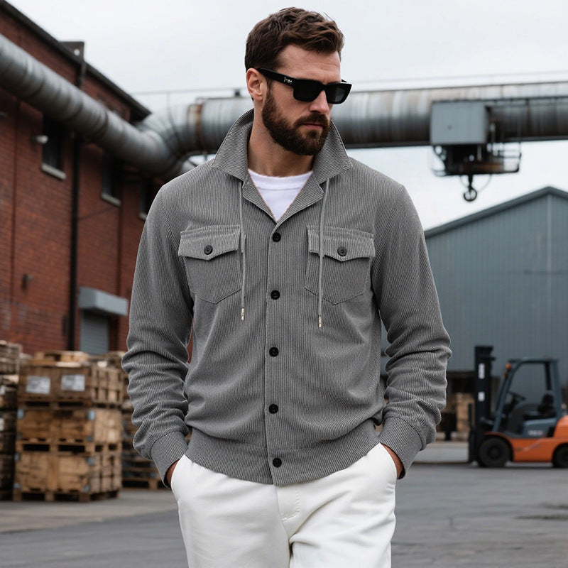 Herren lässige Strickjacke mit praktischen Brusttaschen und modernem Stehkragen WW