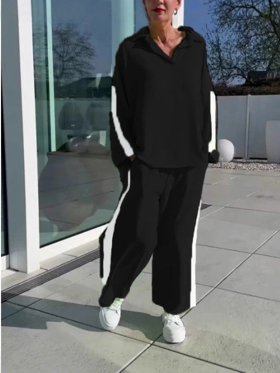 Damen Sportliches Freizeitanzugs-Set mit hohem Kragen und seitlichen Streifen WW