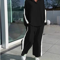Damen Sportliches Freizeitanzugs-Set mit hohem Kragen und seitlichen Streifen WW