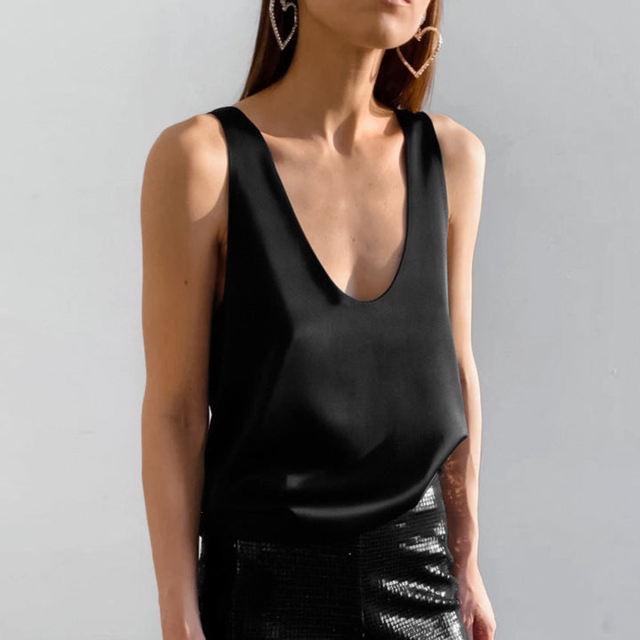 Damen-Satinshirt mit U-Ausschnitt und ärmellosem Schnitt
