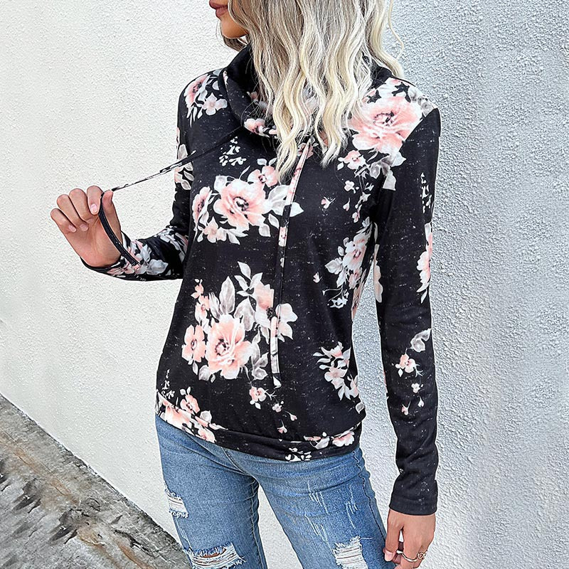 Damen Kapuzenpullover mit floralem Muster und modernem Rollkragen W&W Mode