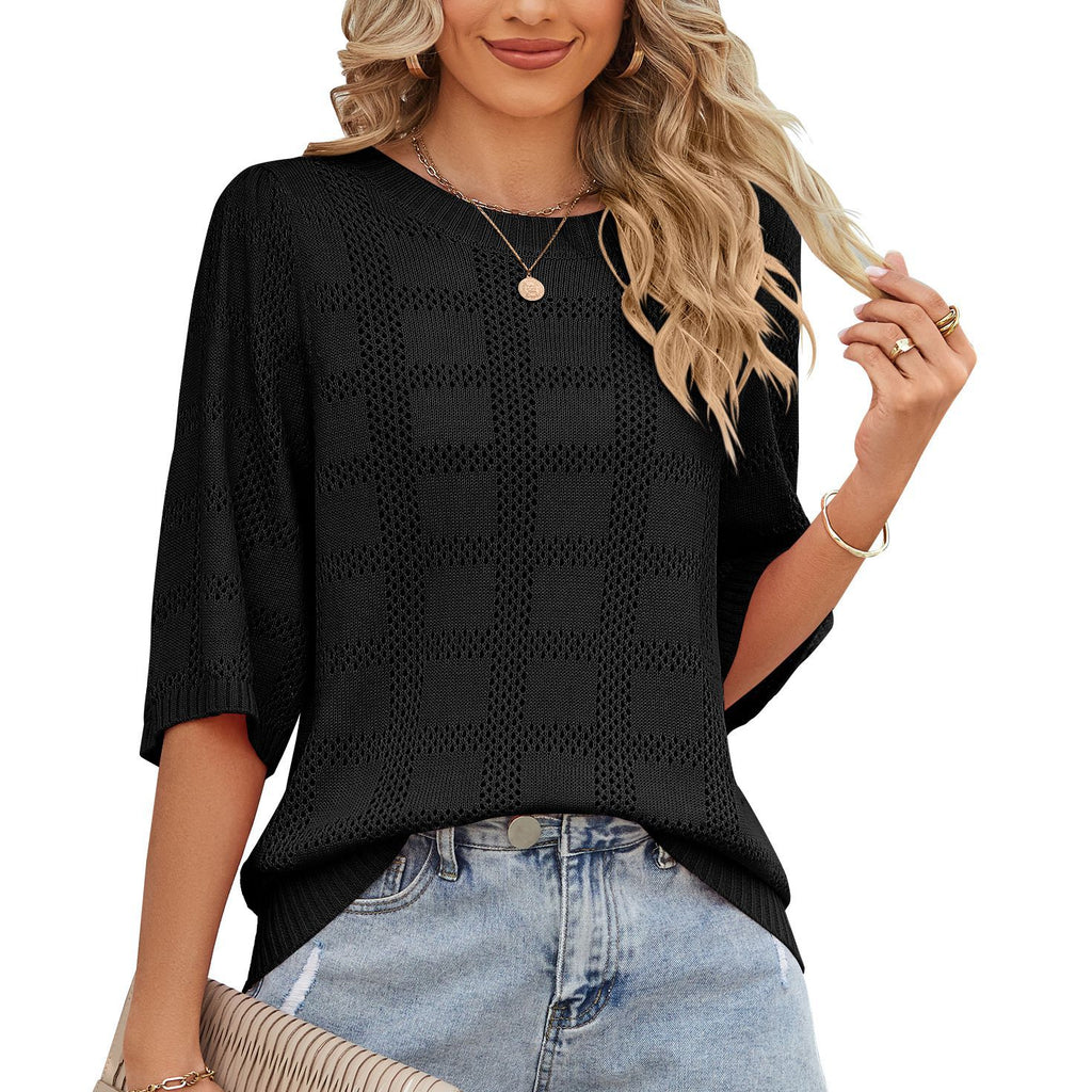 Damen luftiges Strickoberteil mit weitem Schnitt und modernen Lochmuster WW