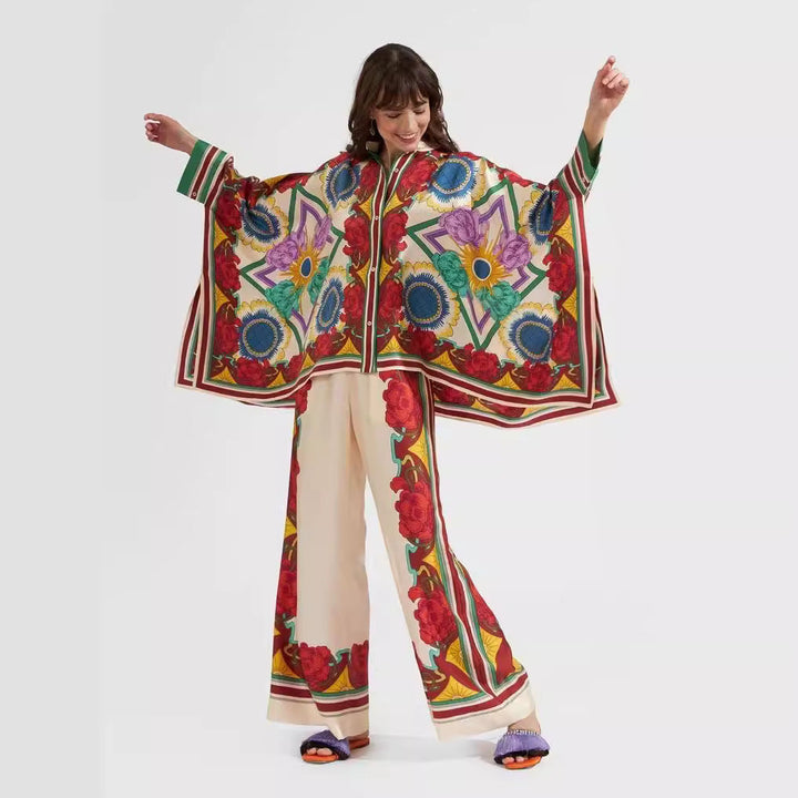 Damen Boho-Set mit Kimono-Oberteil und weit geschnittener Hose