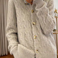 Damen Kaschmir Strickjacke mit Knopfverschluss und strukturiertem Zopfmuster WW